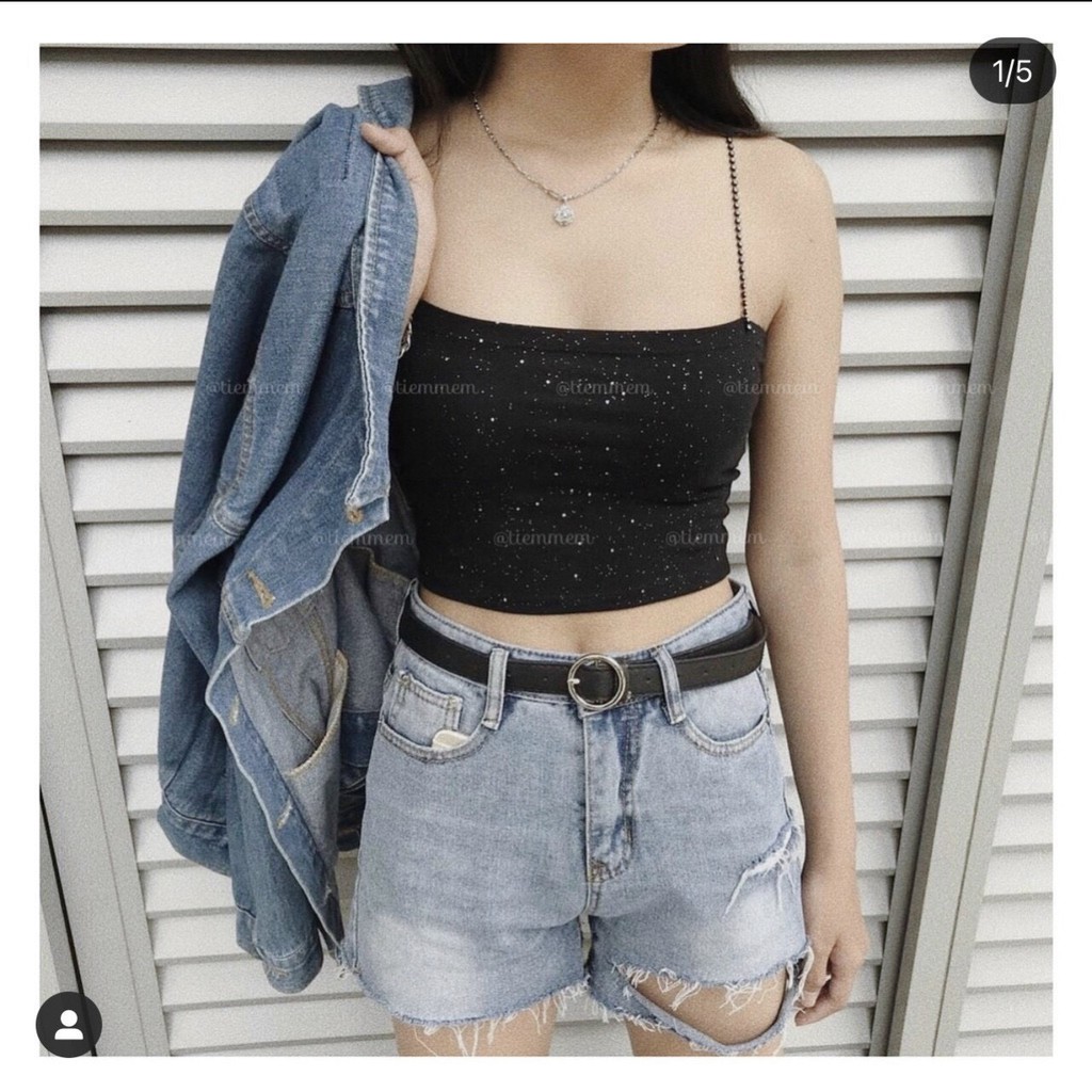 Áo Croptop Nữ Ôm Phong Cách Rộng Dễ chịu Chuẩn Hàn Quốc | Áo Croptop 2 Dây Kim Tuyến | Taraa's Store