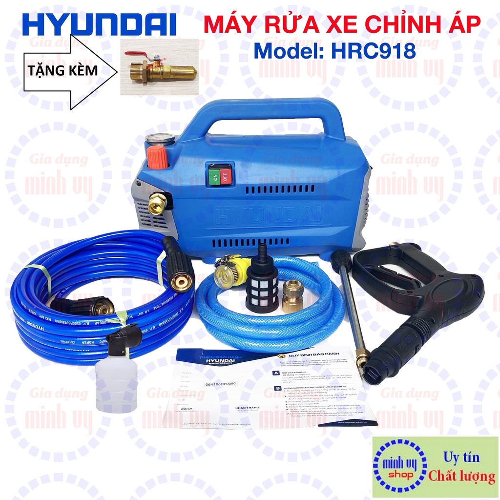 Máy xịt rửa xe chỉnh áp Hyundai HRC918 - 1800W TẶNG KÈM BÉC RỬA MÁY LẠNH