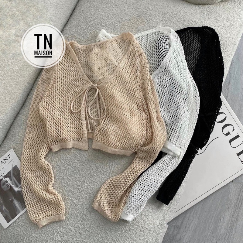 ÁO NỮ CADIGAN KHOÁC NHẸ LƯỚI DÁNG LỬNG CỘT DÂY TRƯỚC 3 MÀU HOT HIT