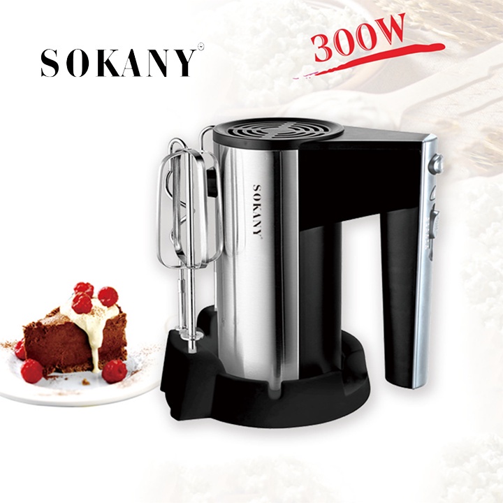 Máy Đánh Trứng Cầm Tay 5 Cấp Độ SOKANY 300W Kèm 4 Que Trộn INOX Làm Bánh Bông Lan Tại Nhà