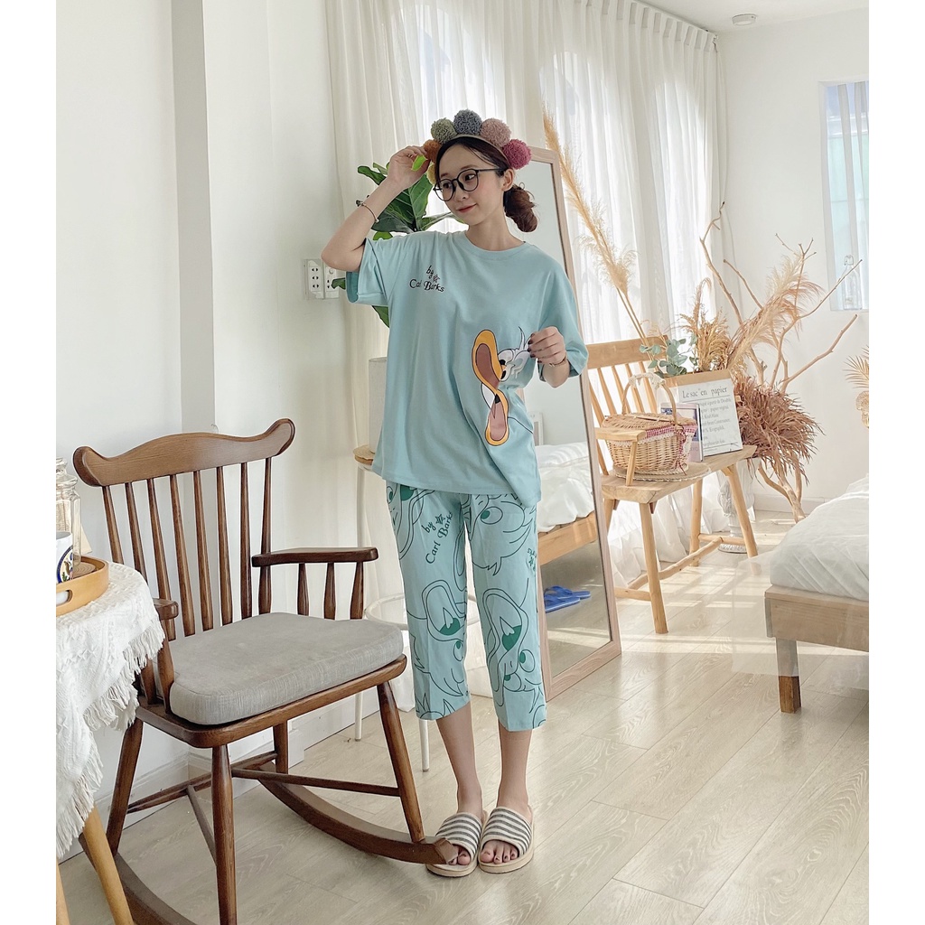 Bộ đồ mặc nhà, Bộ đồ nữ [lửng] cộc tay in hình dễ thương chất liệu Cotton cao cấp  , nhẹ , mặc cực mát