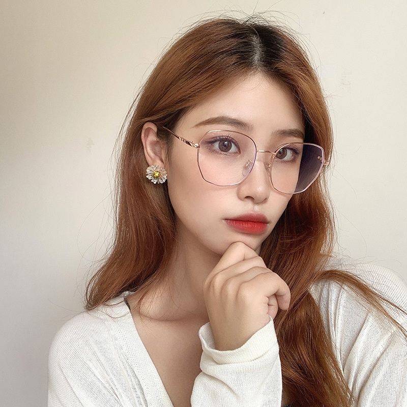 Kính cận thời trang nam nữ gọng kim loại hình đa giác, mắt kính không độ phong cách Hàn Quốc ABICA 045
