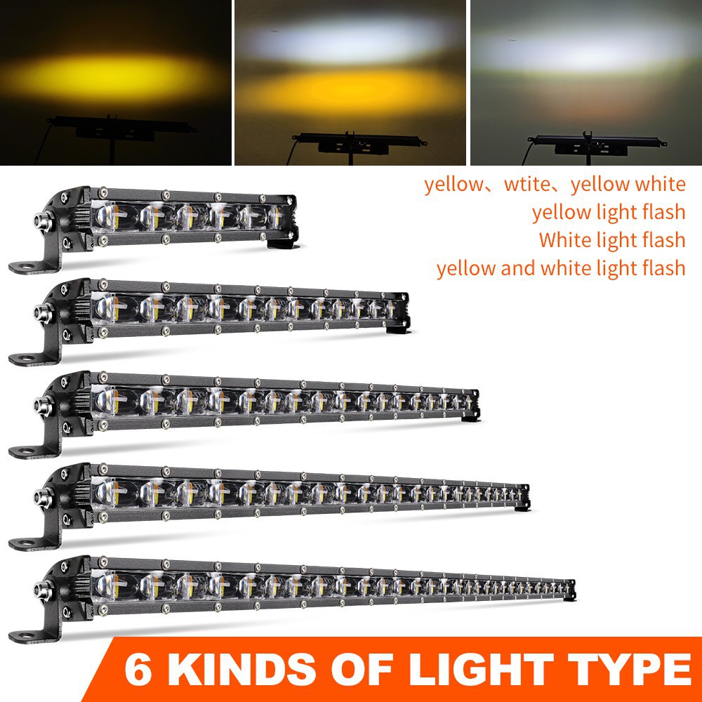 UNI-SHINE 7inch 14inch 20inch 6D Đèn LED offroad Thanh màu kép 3000k / 6000K Màu trắng hổ phách Cảnh báo lũ lụt Đèn nhấp nháy Đèn LED làm việc cho xe tải ATV SUV 4X4 UTV