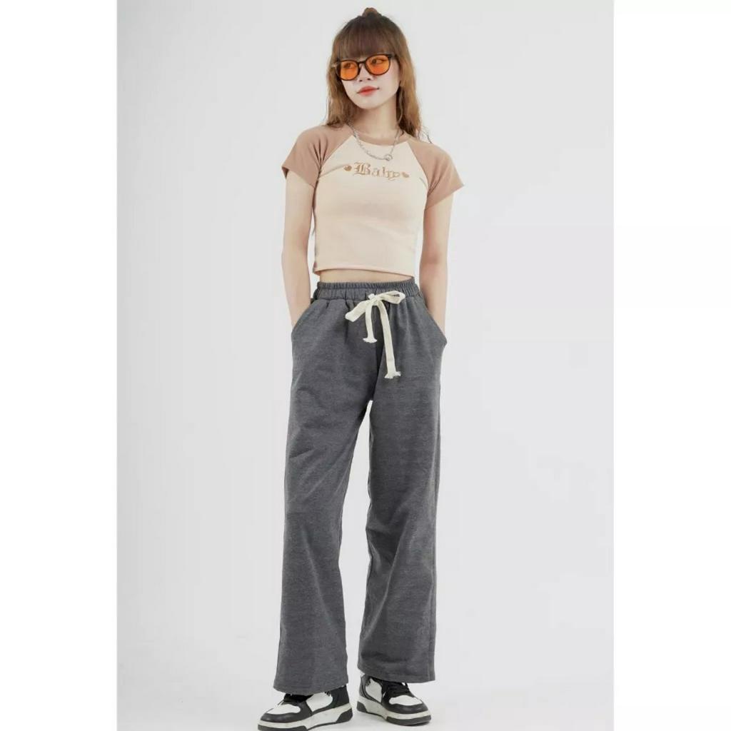 Quần Ống Rộng Suông Nữ  Phối Dây Trendy Ullzang Unisex Nam Nữ