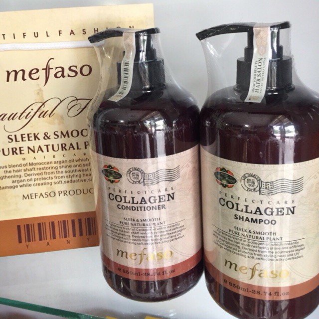 Dầu gội đầu cặp collagen kèm dầu xả Mefaso Collagen kích thích mọc tóc phục hồi tóc lọ 850ml hương thơm nhẹ nhàng