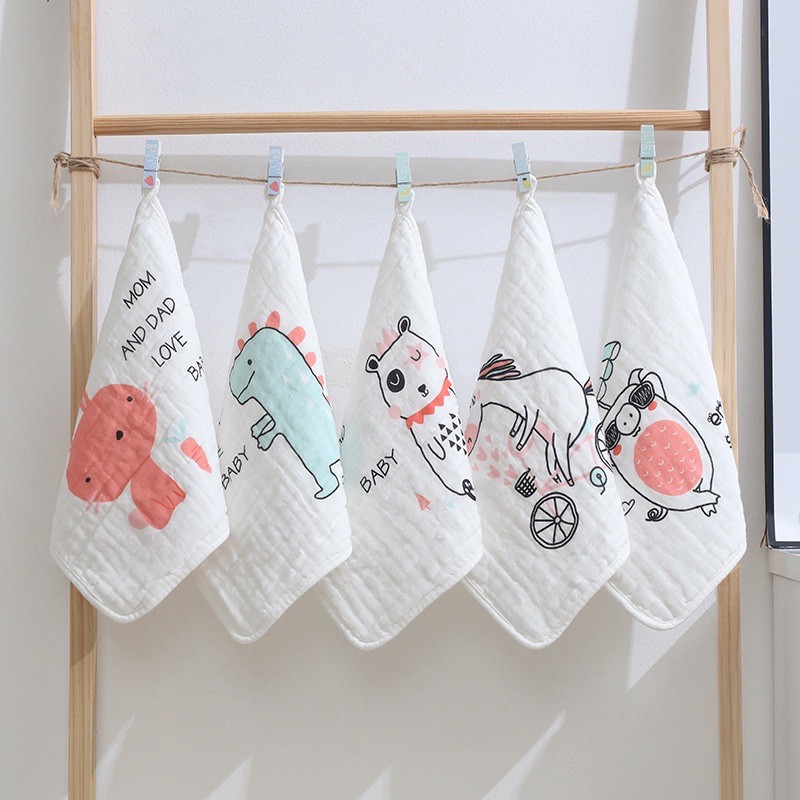BooBoo Baby - Sét 5 khăn mặt, khăn sữa, khăn lau rửa cho bé, 6 lớp cotton sợi tre siêu thấm hút, không bai xù
