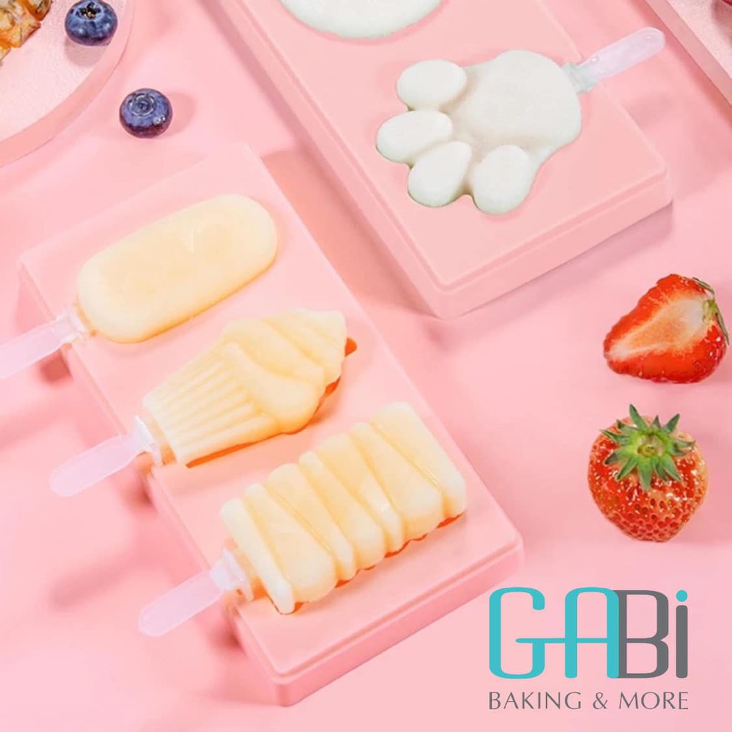 Khuôn kem silicon 3 ngăn (kèm que nhựa)