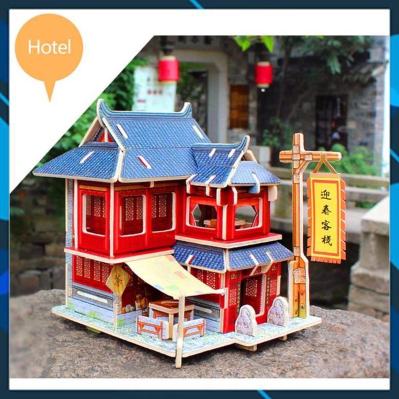 Mô hình nhà búp bê gỗ DIY Mô hình nhà gỗ lắp ghép theo khớp Japan Hotel F128 Robotime Toy World