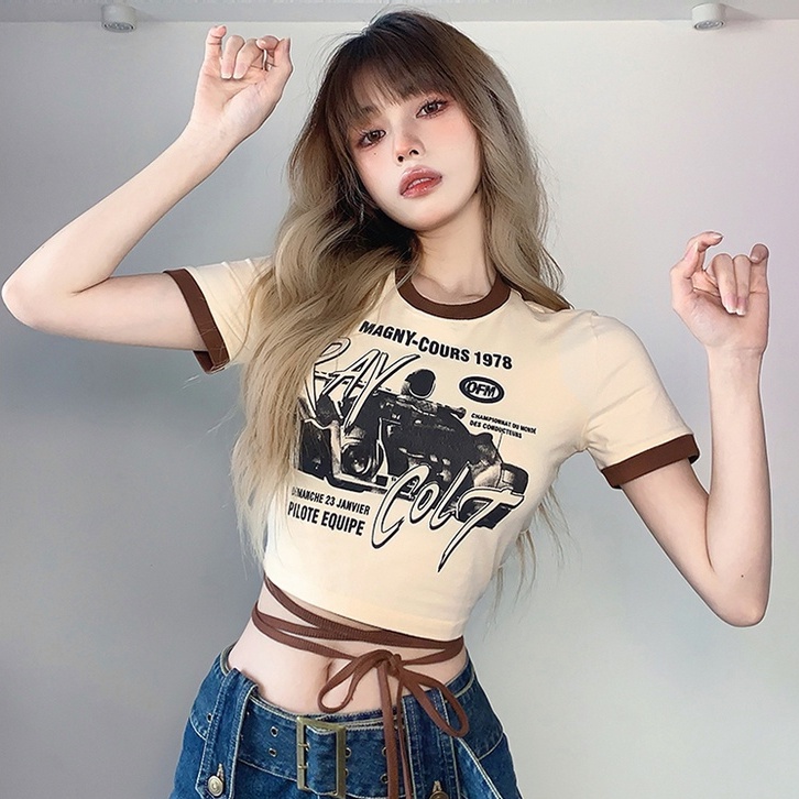 Áo croptop có cổ in hình phi hành đoàn Áo thun nữ JH-TX-21