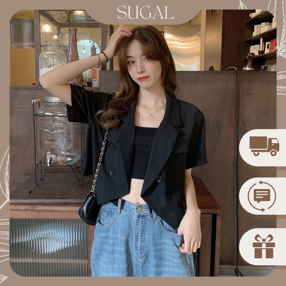 [Kèm Video SP] Áo Khoác Blazer Nữ Cổ Vest Cao Cấp Tay Lỡ Dáng Croptop Phong Cách Thời Trang Sugal AO KHOAC SG 001V3