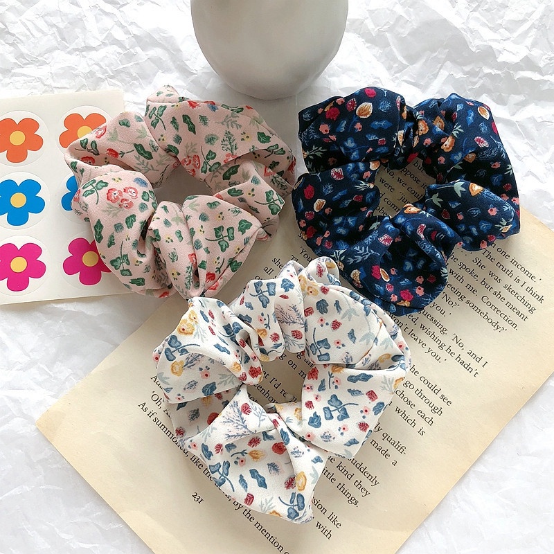 Cột Tóc Vải Scrunchies Hoạt Tiết Hoa Phong Cách Vintage Mới