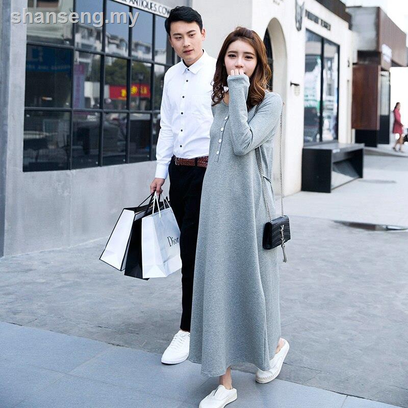 Đầm Maxi Cotton Tay Dài Màu Trơn Size M-2Xl Cho Phụ Nữ Mang Thai Màu Sắc