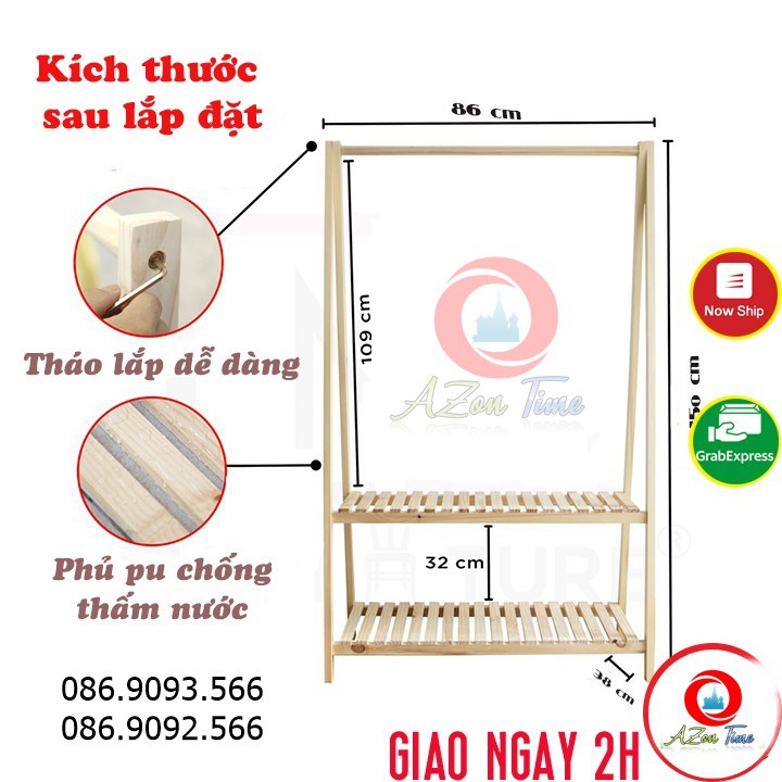 Kệ treo quần áo chữ A 2 tầng - Giá treo quần áo chữ A 2 tầng  Freeship - GỖ THẬT Gỗ thông cao cấp nhập khẩu-Azonshop