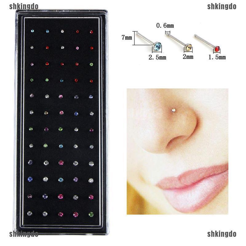 Bộ 60 cái khuyên mũi bằng thép không gỉ đính đá thời trang