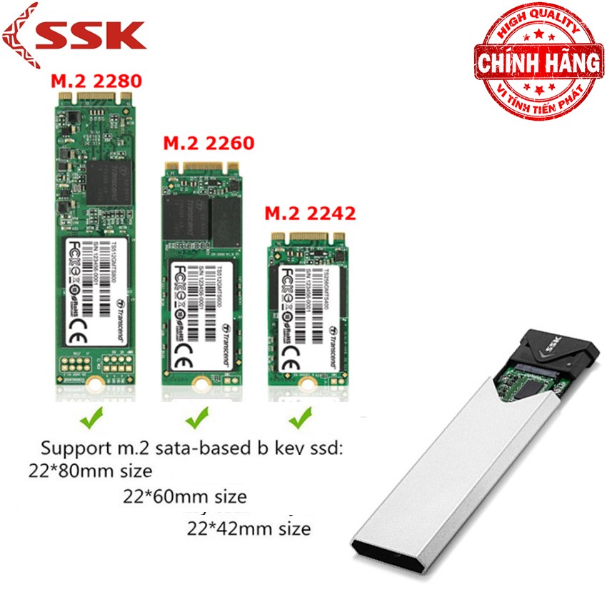 Hộp đựng BOX SSD M.2 SATA | Chuyển SSD M2 Sata sang ổ cứng di động USB 3.0 - SSK SHE-C320 chuẩn USB 3.0 - 5Gbps M.2