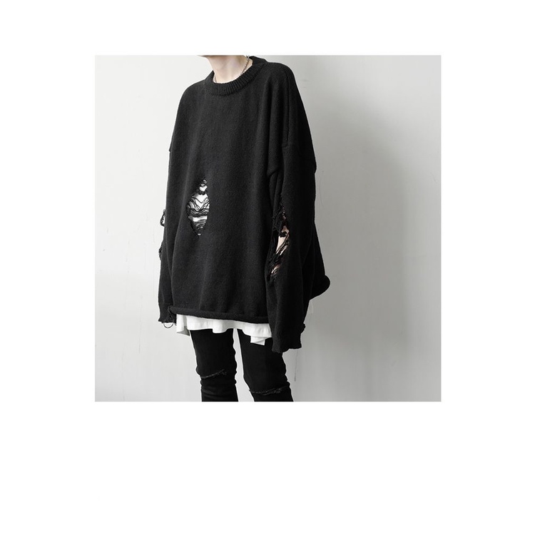 Áo Sweater Rách Dáng Rộng Phong Cách Hong Kong Thời Trang Thu Đông Dành Cho Nam Nữ