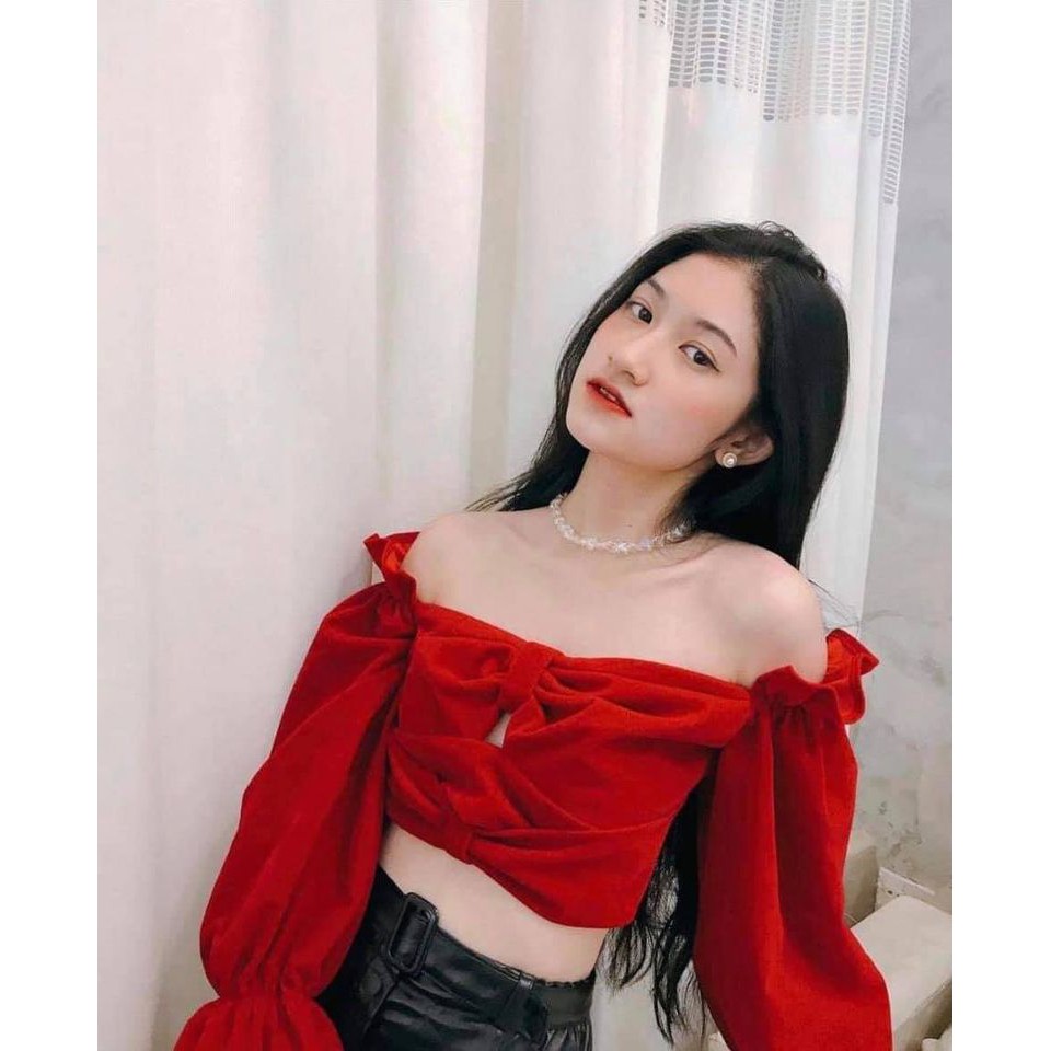 ÁO ĐỎ RỚT VAI NƠ NGỰC - SCARLET TOP