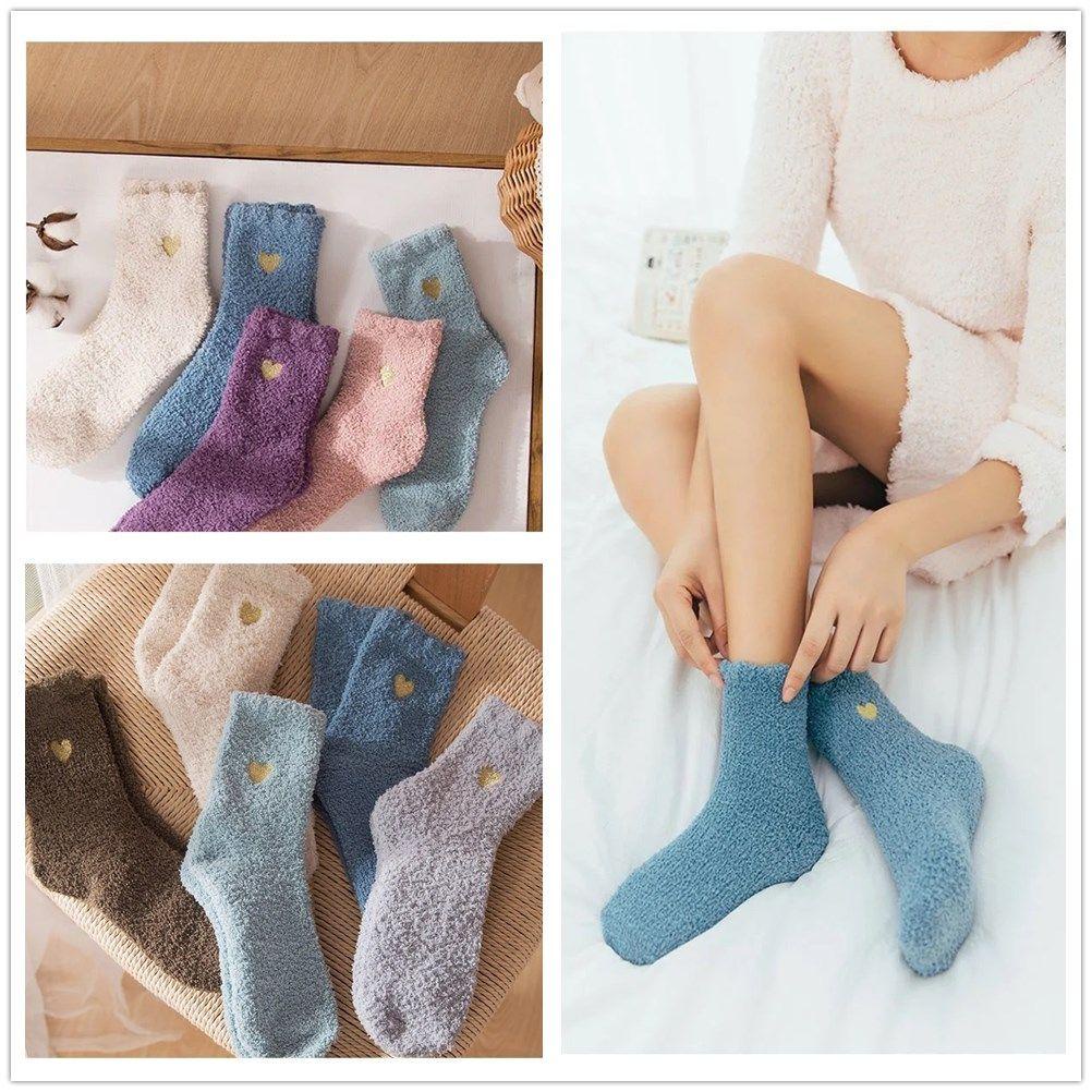 1 Đôi Tất Chân Giữ Ấm Mềm Mại Họa Tiết Trái Tim