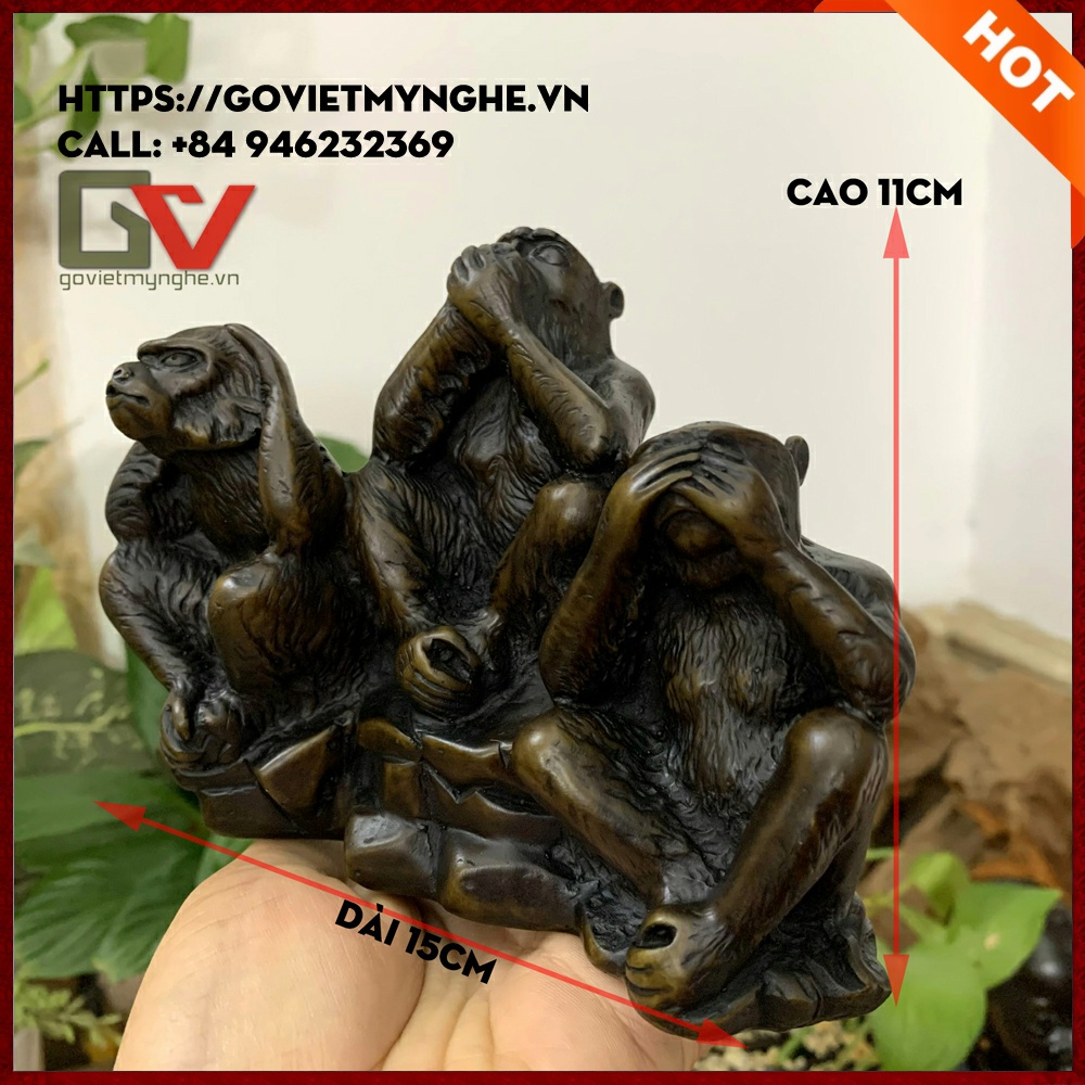 Bộ ba tượng khỉ tam không trang trí nhà cửa tượng đá tam không con khỉ - Bộ ba Chiều cao 11cm - nâu đen