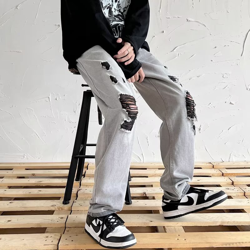 Quần jeans Rách Thời Trang Hip Hop Đường Phố Hàn Quốc Dành Cho Nam S-3XL