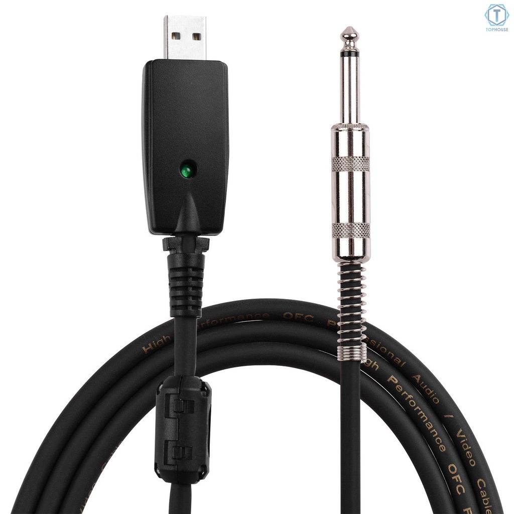 Te USB Guitar Andio Cable USB Male Interface to 6.35mm (1/4inch) Mono Electric Guitar Connection Cable Professional Guitar to PC USB Link Recording Cable Compatible with Windows / MacOS- Supports Both 44.1 kHz and 48 kHz Sample Rate Providing Sound