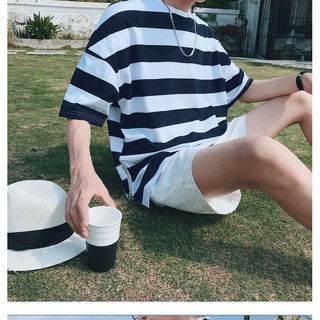 Áo thun Oversize Zip eo sọc ngang