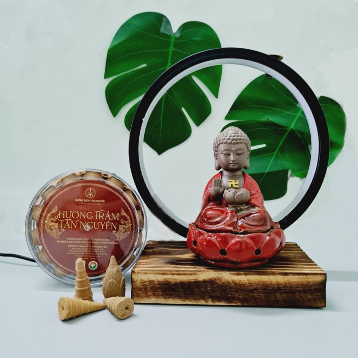 Thác khói trầm Tân Nguyên, tượng bổn sư, thác khói Phật Tổ Như Lai làm bằng gốm sứ cao cấp kèm đèn led