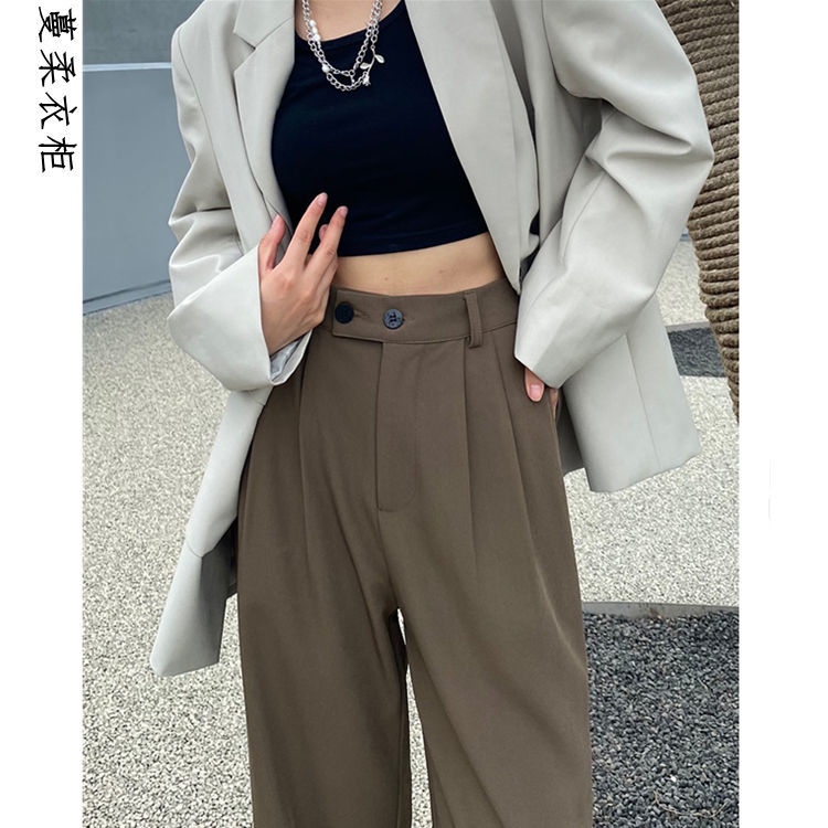 Quần dài cạp cao ống rộng đơn giản thanh lịch thời trang