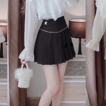 Chân váy xếp ly tennis PANOSI lưng cao vải tuyết mưa thiết kế đai xích xinh xắn - Mã CV578