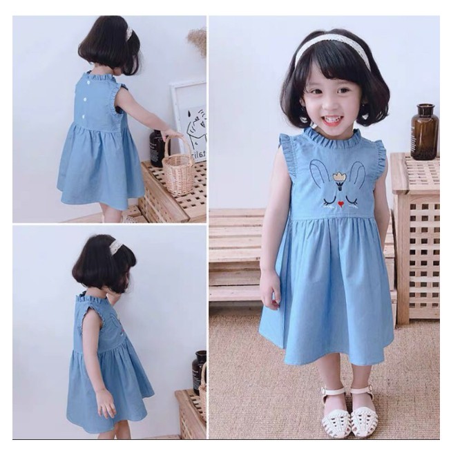 Váy Jean Thêu Hình Thỏ cute Cho bé Gái Samgo Shop bé từ 10-25kg