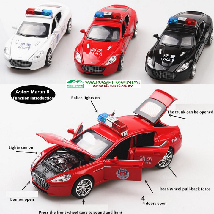 Mô hình xe cảnh sát Aston Martin 6 Police bằng kim loại - Tỷ lệ 1:32