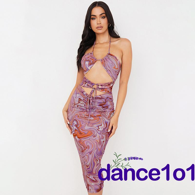 Đầm không tay hở lưng họa tiết thời trang mùa hè dành cho nữ