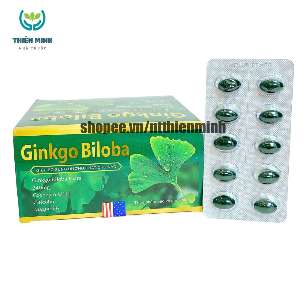 [Xanh] Viên uống bổ não GINKGO BILOBA 240mg giúp tăng cường trí nhớ, tăng tuần hoàn máu não, ngừa tai biến – HỘP 100v