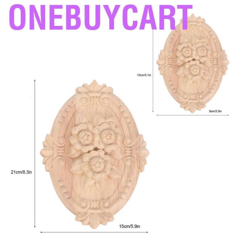 Onebuycart Inlaid Wood Applique Oval Shape Carving Decal Flower Carved Furniture Decoration for Home