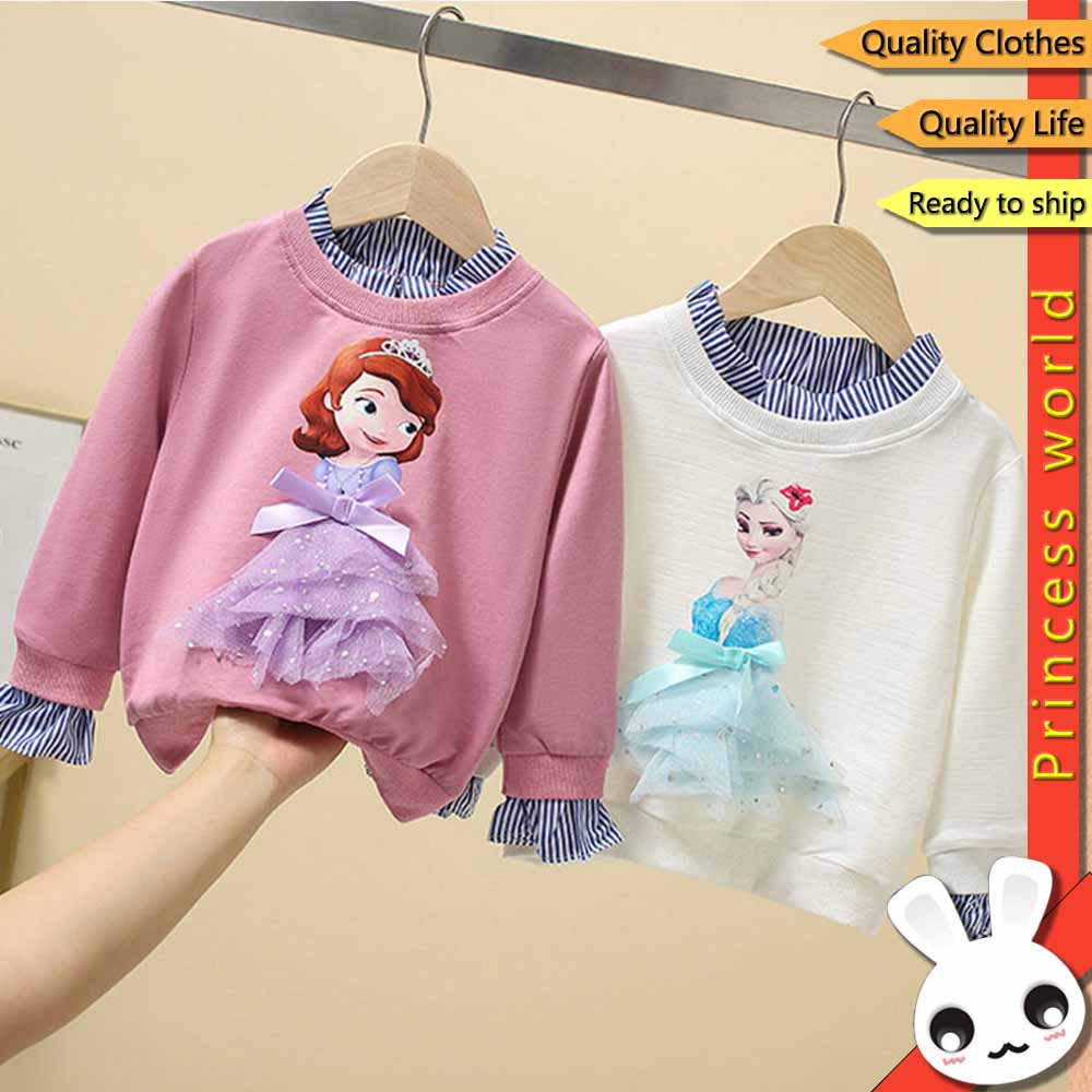 Áo Thun Tay Dài In Hình Công Chúa Elsa Cho Bé Gái 1-8 Tuổi
