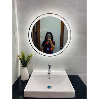 Ảnh thật] GƯƠNG ĐÈN LED D60 VIỀN TRONG CÓ CẢM ỨNG, GƯƠNG TRÒN PHUN CÁT ĐÈN LED CẢM ỨNG, Gương đèn led thông minh
