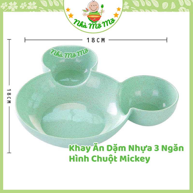 Khay ăn dặm cho bé, khay ăn dặm nhựa 3 ngăn hình chuột mickey - Nhà Mỡ Mỡ