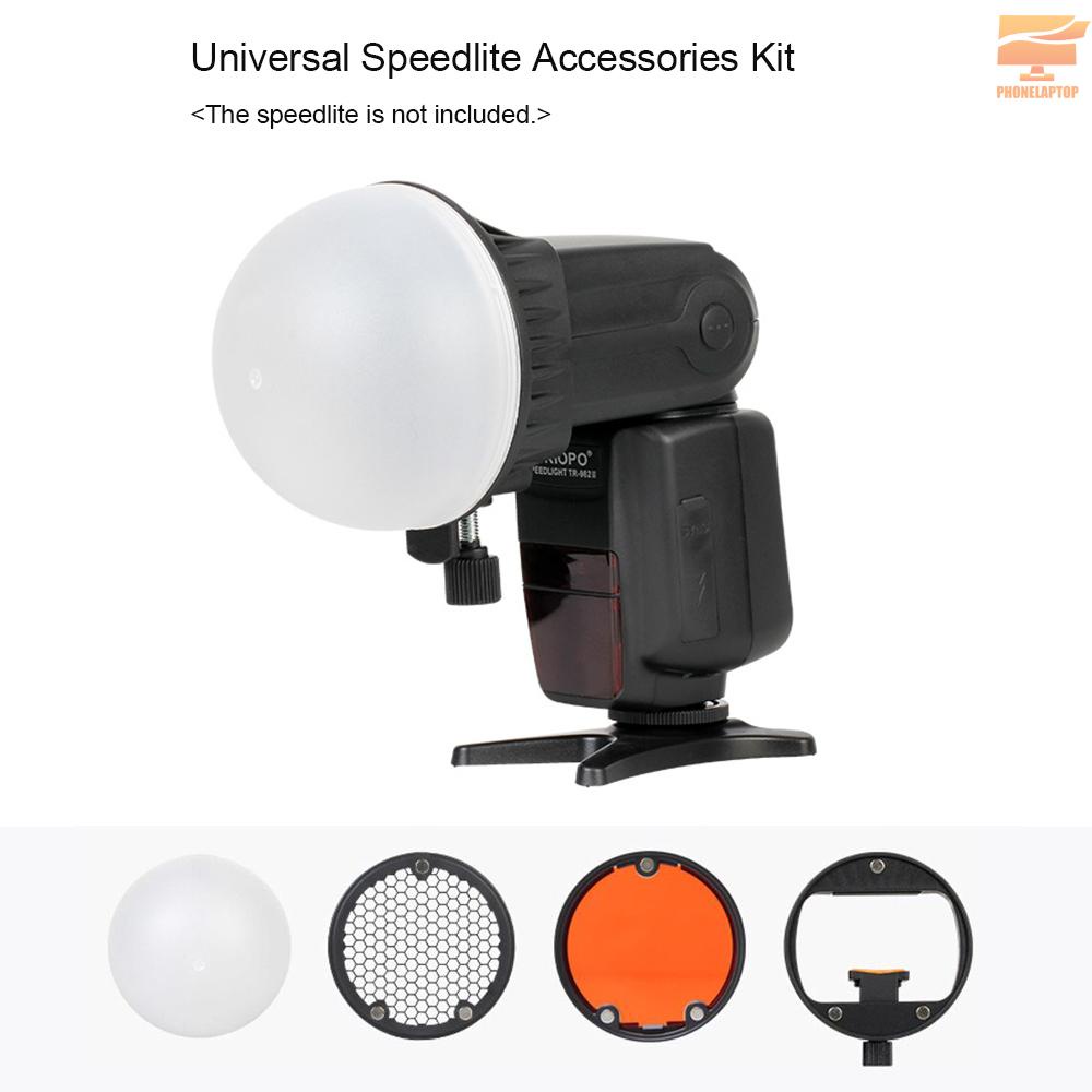 Bộ phụ kiện bóng khuếch tán + lưới phản quang + 4 miếng gel đổi màu cho Godox V860II/V850II/TT685 YONGNUO YN862/YN565EX