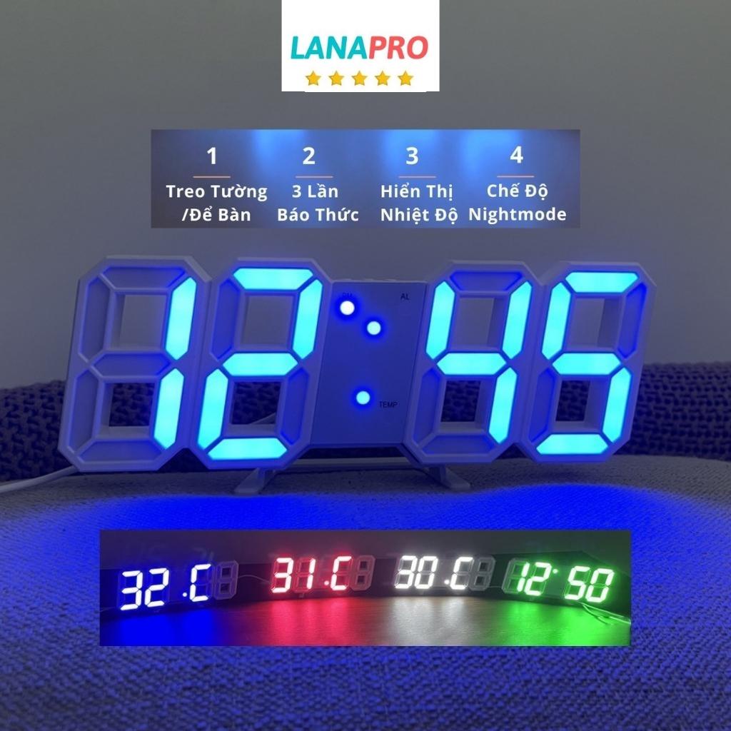 Đồng hồ led để bàn, treo tường thông minh có hiển thị thêm ngày tháng, báo thức, nhiệt độ - LANAPRO