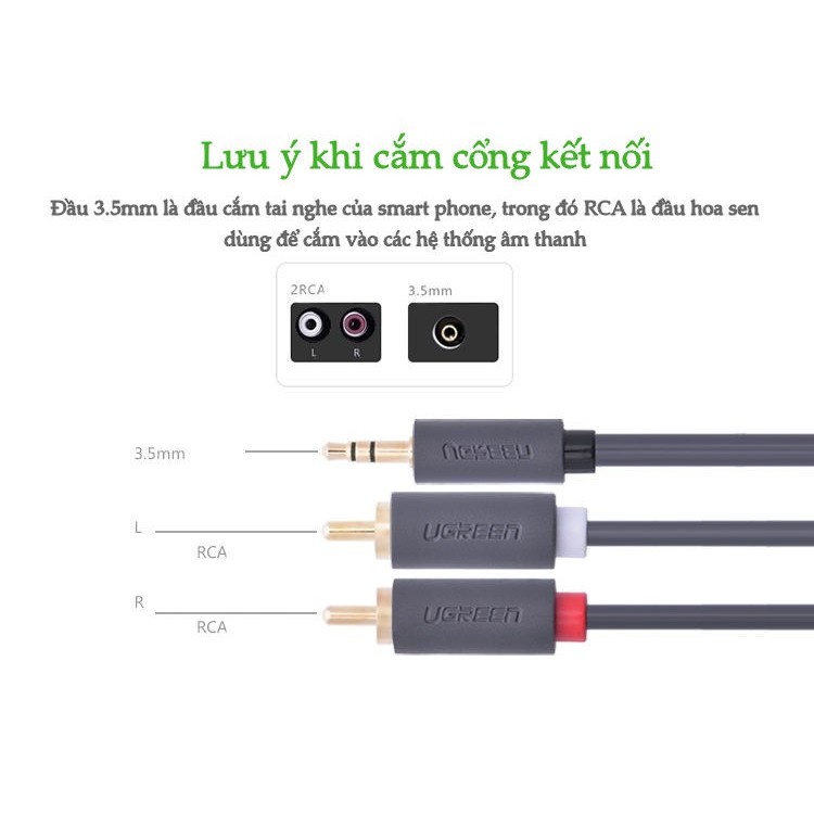 Dây Loa Audio 1 Đầu 3.5mm sang 2 Chân Hoa Sen Dài 1m Ugreen 10772 - Chính Hãng