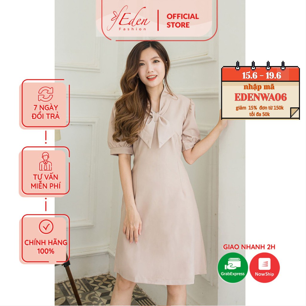 Váy đầm nữ công sở thời trang Eden phối nơ - D417