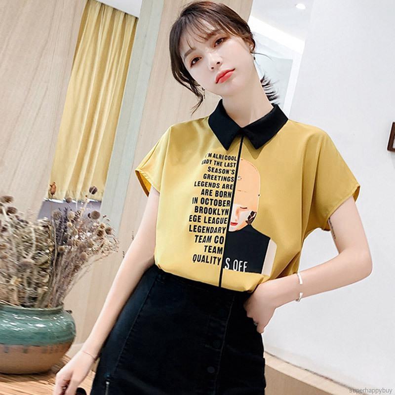 [Mã FAGREEN245 giảm 10% tối đa 30K đơn 99K] Áo sơ mi cổ polo ngắn tay in chữ phong cách Hàn Quốc dành cho nữ