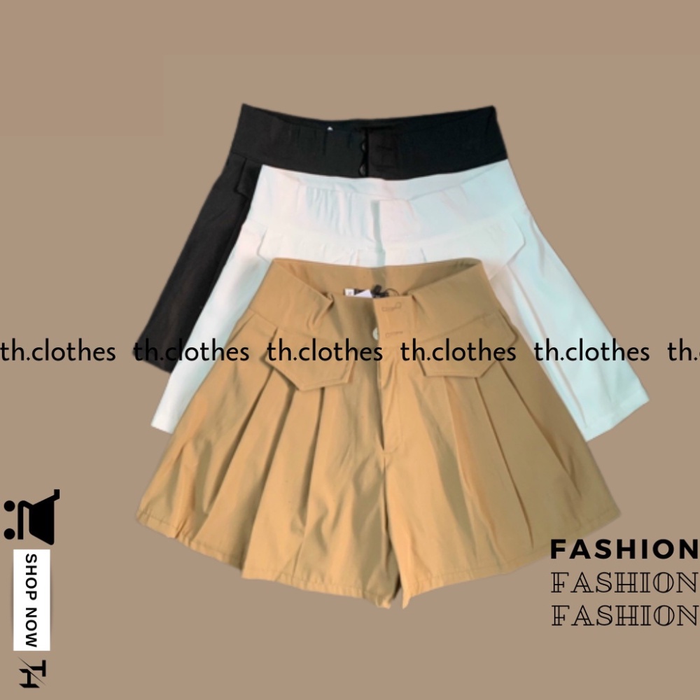 Quần short nữ xếp ly lưng cao quần xếp li giả váy dáng chữ a túi hộp trước chất tuyết mưa dày dặn phong cách ulzzang