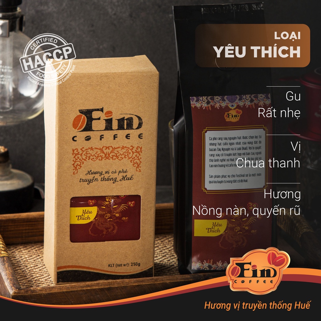 Cà phê rang xay nguyên chất ĐẶC SẢN Huế FIN Coffee Tứ Linh Yêu thích dành cho pha phin