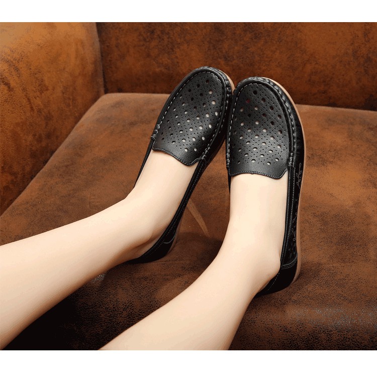 Giày da nữ đế cao su,giày da nữ công sở,giày bệt mềm siêu nhẹ và êm chân kiểu dáng moca - Vincent Shop