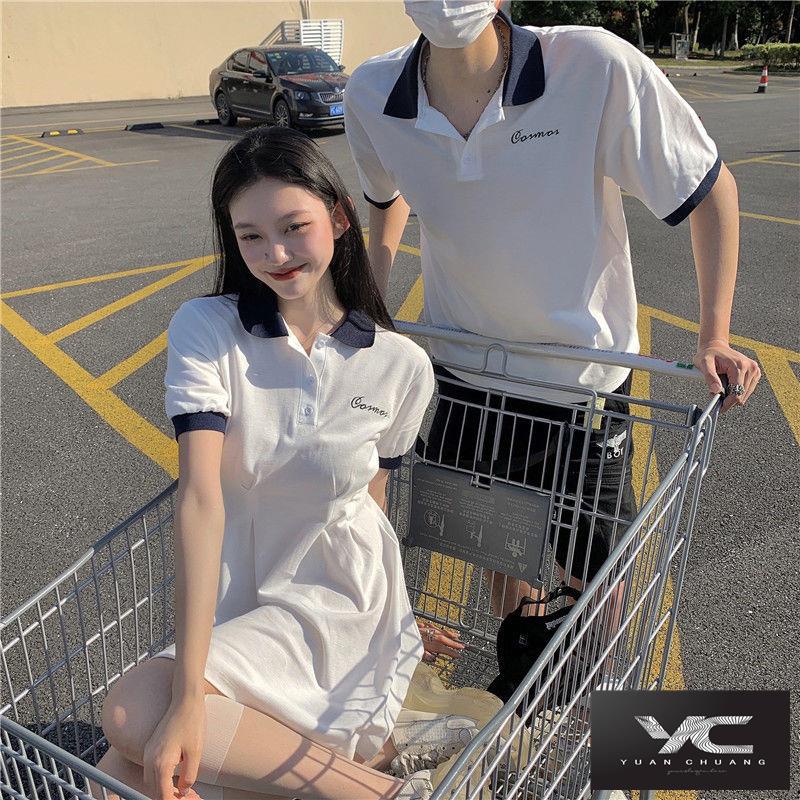 Đầm Dáng Chữ A Cổ polo Tay Ngắn Lưng Cao Phong Cách Phương Tây Thời Trang Mùa Xuân Dành Cho Cặp Đôi 2022