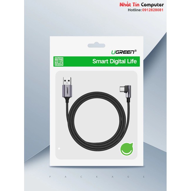Cáp sạc, dữ liệu USB-A to USB Type-C bẻ góc 90 Ugreen cao cấp