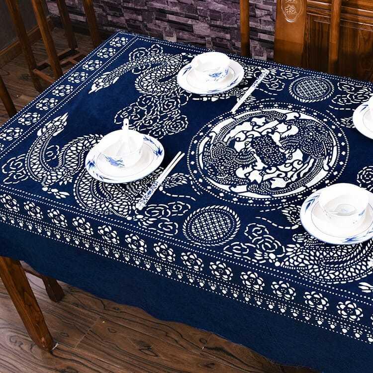 Khăn Trải Bàn Vải Cotton Chống Bụi In Họa Tiết Thổ Cẩm Kiểu Retro Dễ Thương