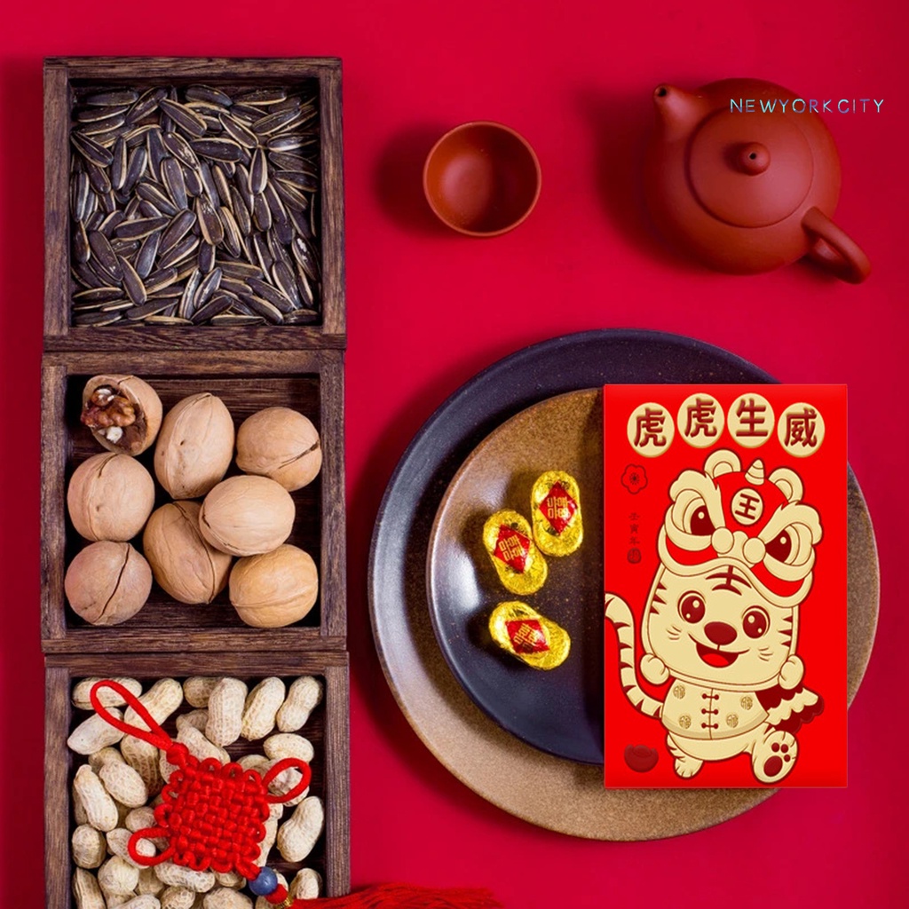 Set 12 túi đựng tiền giấy họa tiết hổ dễ thương cho lễ hội năm mới 2022