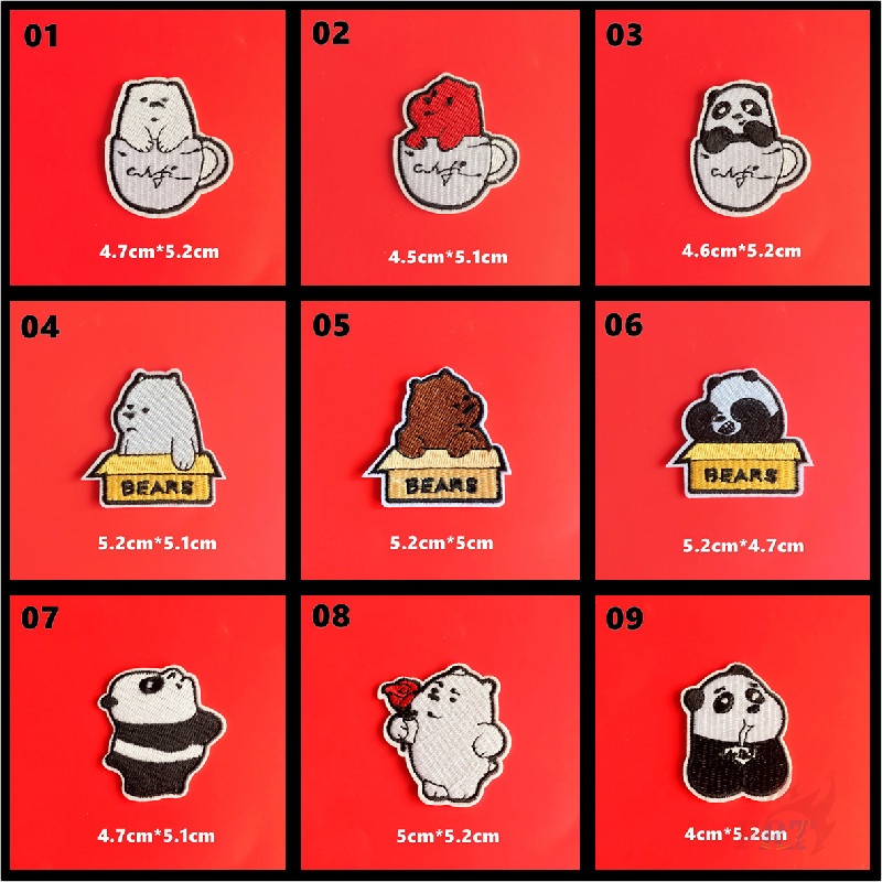 ♚ Miếng Dán Ủi Quần Áo Hình we bare bears Hoạt Hình ♚ 1 Huy Hiệu Cài Áo Hình Gấu Trúc Băng Giá